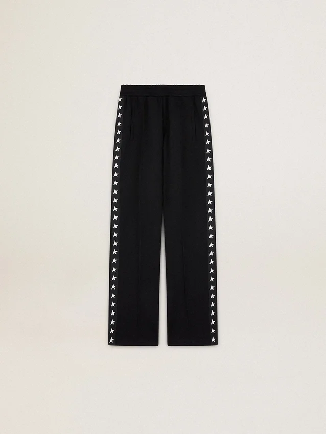 Pantaloni de jogging negri pentru femei, cu stele albe pe laterale