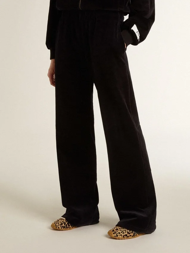 Pantaloni de jogging pentru femei din amestec de bumbac cu efect de catifea