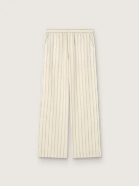 Pantaloni de trening unisex din bumbac și in cu dungi în nuanțe de ecru și nisip