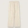 Pantaloni de trening unisex din bumbac și in cu dungi în nuanțe de ecru și nisip