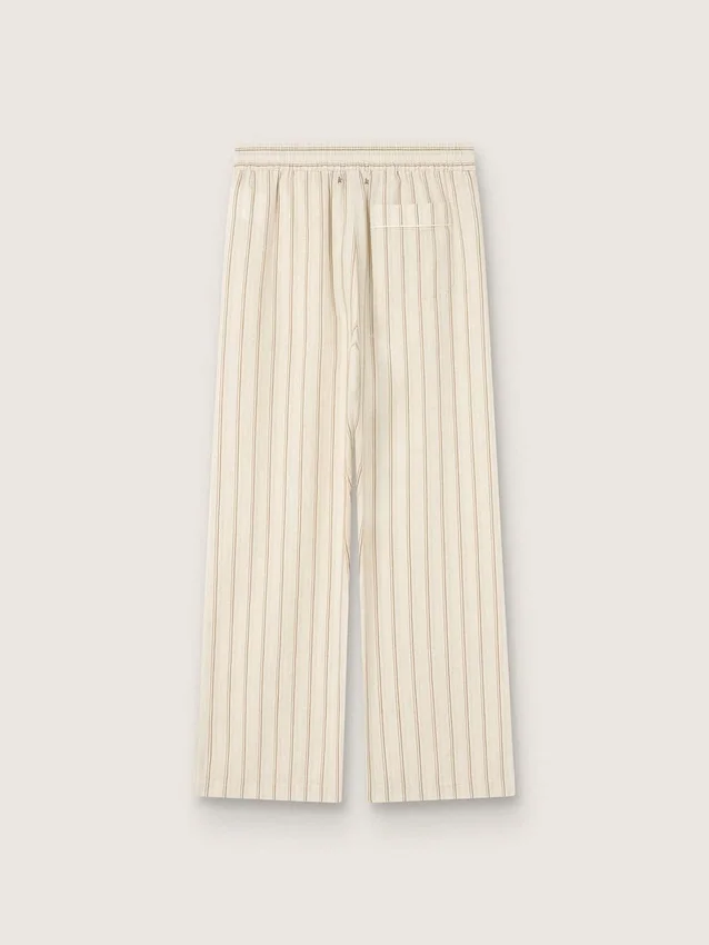 Pantaloni de trening unisex din bumbac și in cu dungi în nuanțe de ecru și nisip