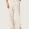 Pantaloni de trening unisex din bumbac și in cu dungi în nuanțe de ecru și nisip