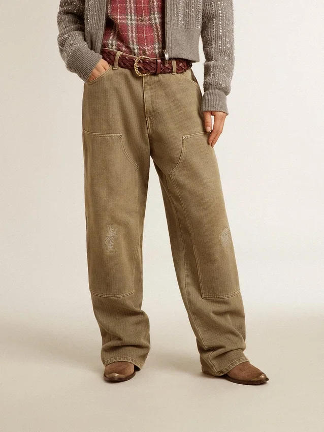 Pantaloni din bumbac cu efect uzat pentru femei