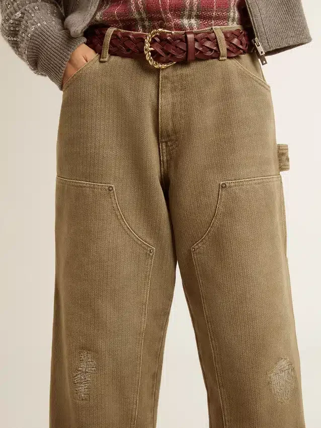 Pantaloni din bumbac cu efect uzat pentru femei