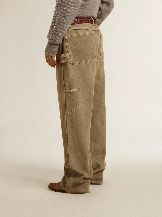 Pantaloni din bumbac cu efect uzat pentru femei