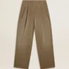 Pantaloni din bumbac de culoare kaki pentru femei