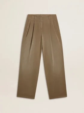 Pantaloni din bumbac de culoare kaki pentru femei