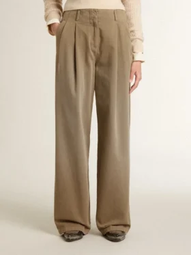 Pantaloni din bumbac de culoare kaki pentru femei