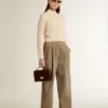 Pantaloni din bumbac de culoare kaki pentru femei