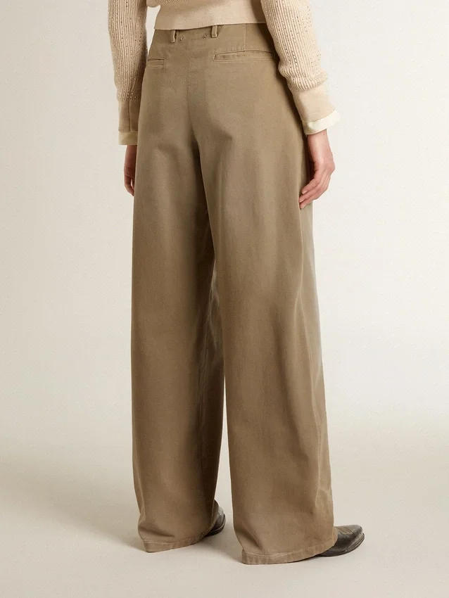 Pantaloni din bumbac de culoare kaki pentru femei