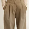 Pantaloni din bumbac de culoare kaki pentru femei