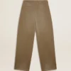 Pantaloni din bumbac de culoare kaki pentru femei