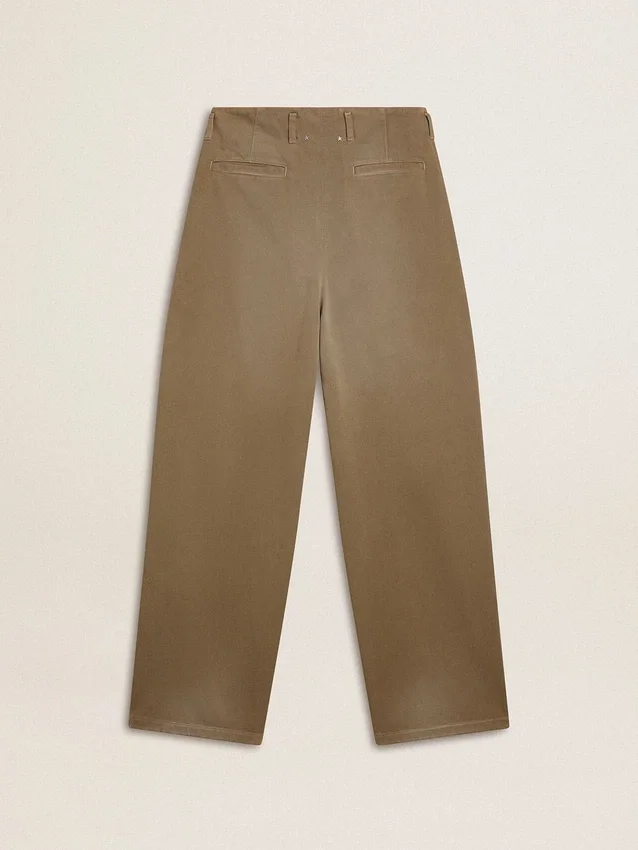 Pantaloni din bumbac de culoare kaki pentru femei