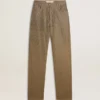 Pantaloni din bumbac de culoare kaki pentru femei, cu efect Swarovski în degrade