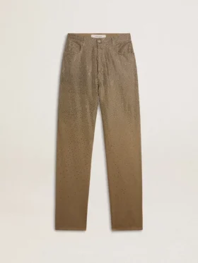 Pantaloni din bumbac de culoare kaki pentru femei, cu efect Swarovski în degrade