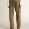 Pantaloni din bumbac de culoare kaki pentru femei, cu efect Swarovski în degrade