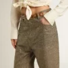Pantaloni din bumbac de culoare kaki pentru femei, cu efect Swarovski în degrade