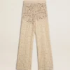 Pantaloni din dantelă transparentă de culoare crem pentru femei