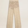 Pantaloni din dantelă transparentă de culoare crem pentru femei