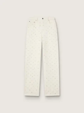 Pantaloni din denim alb pentru femei, cu mărgele și cristale