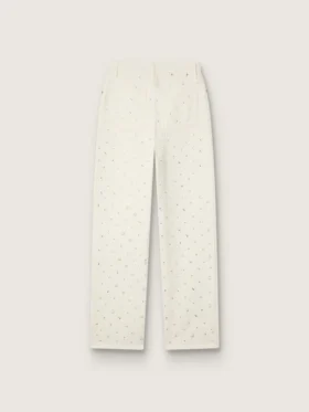 Pantaloni din denim alb pentru femei, cu mărgele și cristale