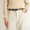 Pantaloni din denim alb pentru femei, cu mărgele și cristale
