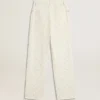 Pantaloni din denim alb pentru femei, cu mărgele și cristale