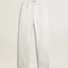 Pantaloni din denim de bumbac de culoare alb optic pentru femei