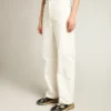 Pantaloni din denim de bumbac de culoare alb optic pentru femei