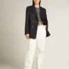 Pantaloni din denim de bumbac de culoare alb optic pentru femei
