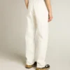Pantaloni din denim de bumbac de culoare alb optic pentru femei