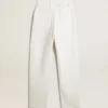 Pantaloni din denim de bumbac de culoare alb optic pentru femei