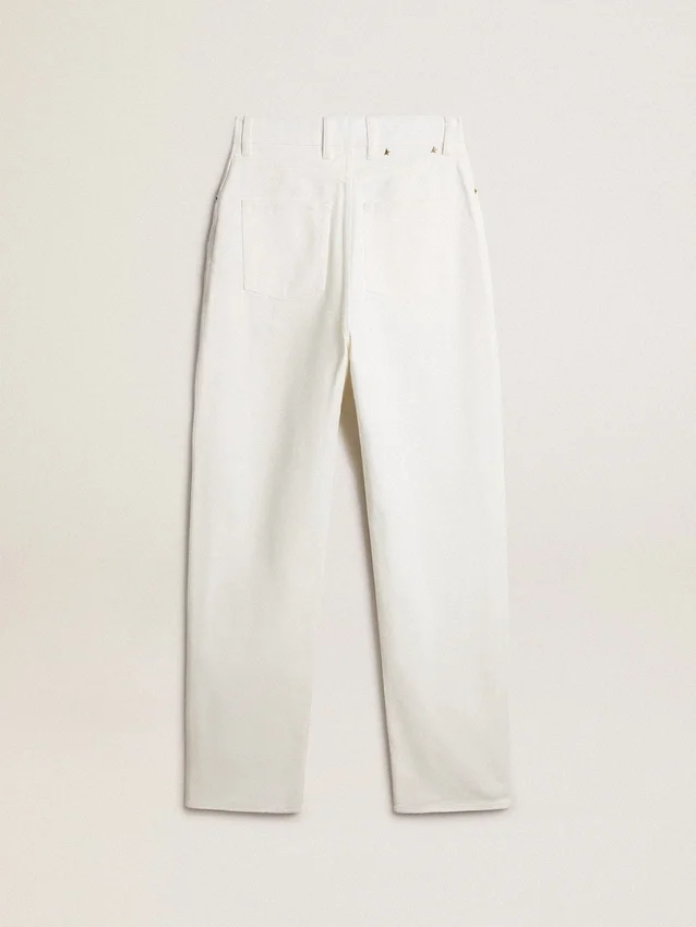 Pantaloni din denim de bumbac de culoare alb optic pentru femei