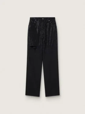 Pantaloni din denim de bumbac pentru femei, cu decorațiuni din cristale cu efect de umbră