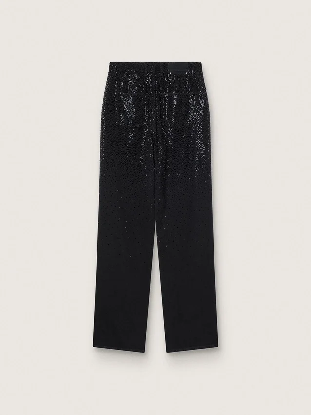 Pantaloni din denim de bumbac pentru femei, cu decorațiuni din cristale cu efect de umbră