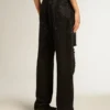 Pantaloni din denim de bumbac pentru femei, cu decorațiuni din cristale cu efect de umbră