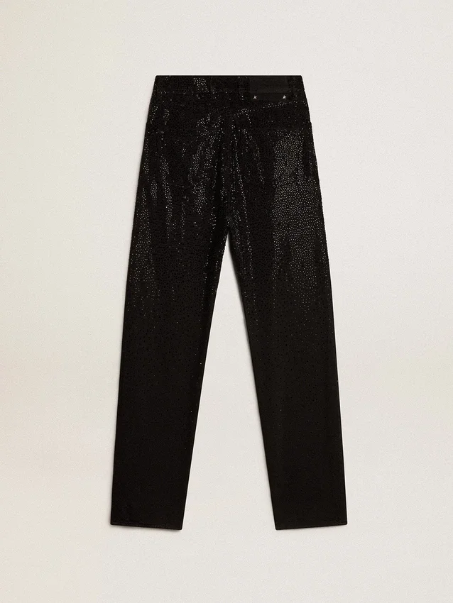 Pantaloni din denim de bumbac pentru femei, cu decorațiuni din cristale cu efect de umbră
