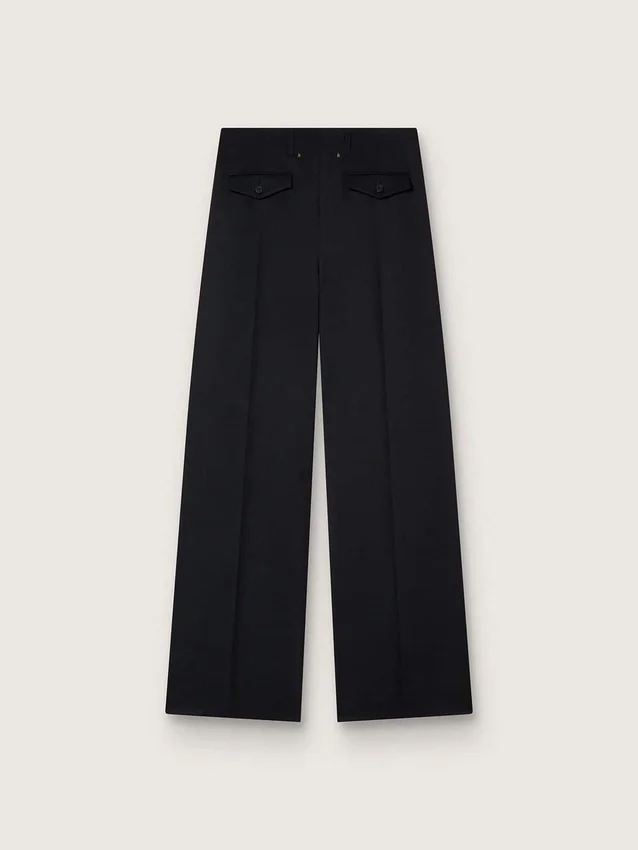 Pantaloni din gabardină de lână neagră pentru femei