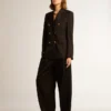 Pantaloni din gabardină de lână neagră pentru femei