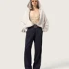 Pantaloni din gabardină de lână neagră pentru femei