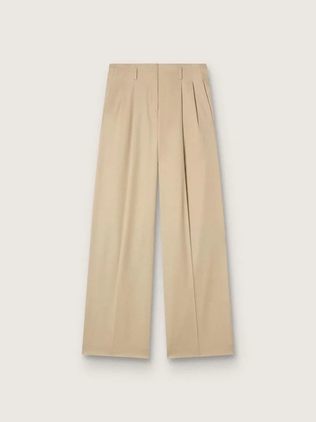 Pantaloni din gabardină de lână pentru femei, în nuanța nisip