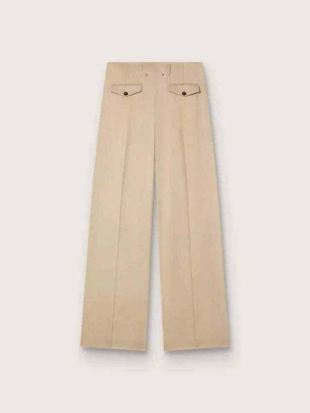 Pantaloni din gabardină de lână pentru femei, în nuanța nisip