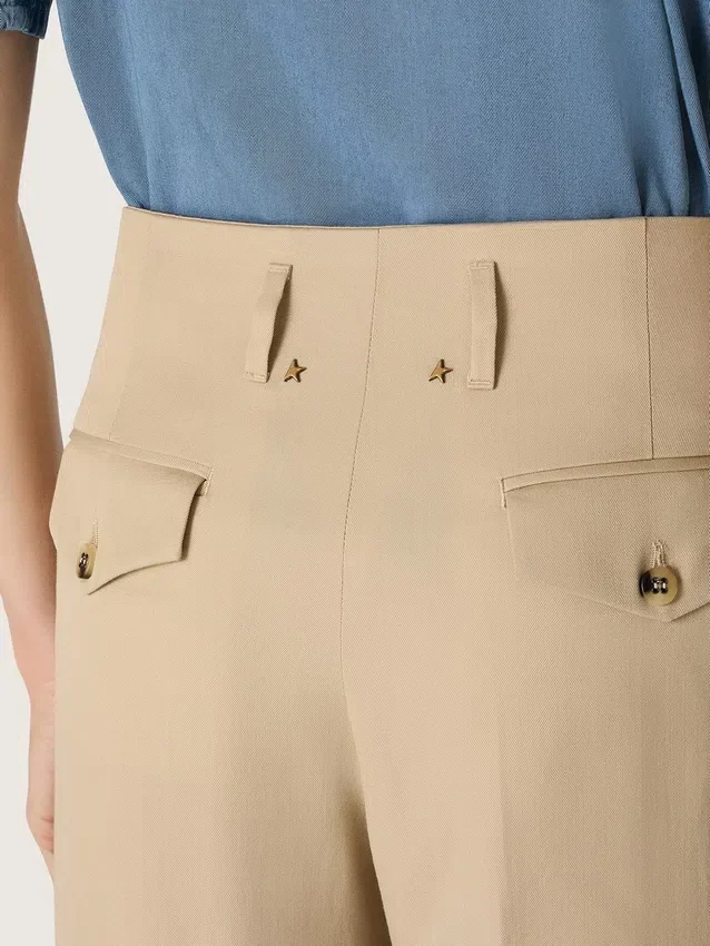 Pantaloni din gabardină de lână pentru femei, în nuanța nisip