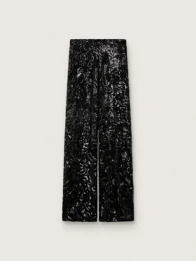 Pantaloni din tul pentru femei cu broderie florală din paiete negre