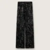 Pantaloni din tul pentru femei cu broderie florală din paiete negre