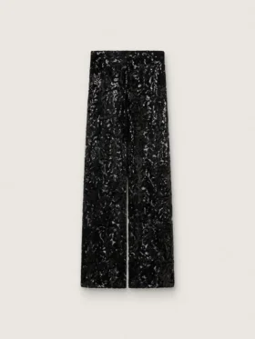 Pantaloni din tul pentru femei cu broderie florală din paiete negre