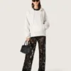Pantaloni din tul pentru femei cu broderie florală din paiete negre