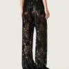 Pantaloni din tul pentru femei cu broderie florală din paiete negre