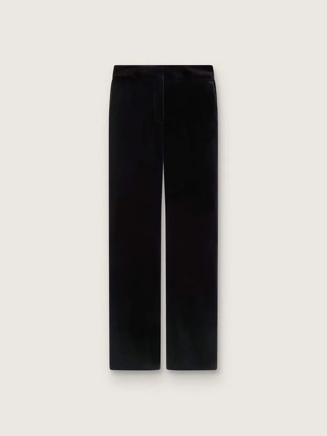 Pantaloni evazați slim-fit pentru femei, din catifea de bumbac neagră