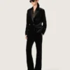 Pantaloni evazați slim-fit pentru femei, din catifea de bumbac neagră